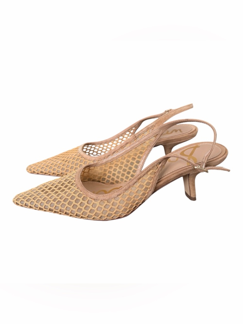 Sam Edelman Nude Beige Mesh Slingback Kitten Heels - Picture 5 of 11